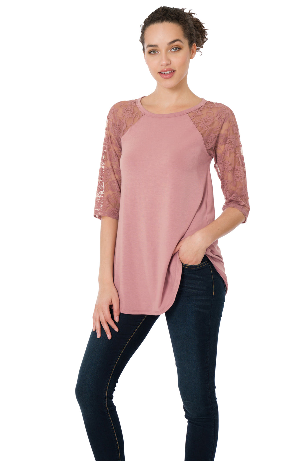 Light Rose Lace Half Sleeve Top