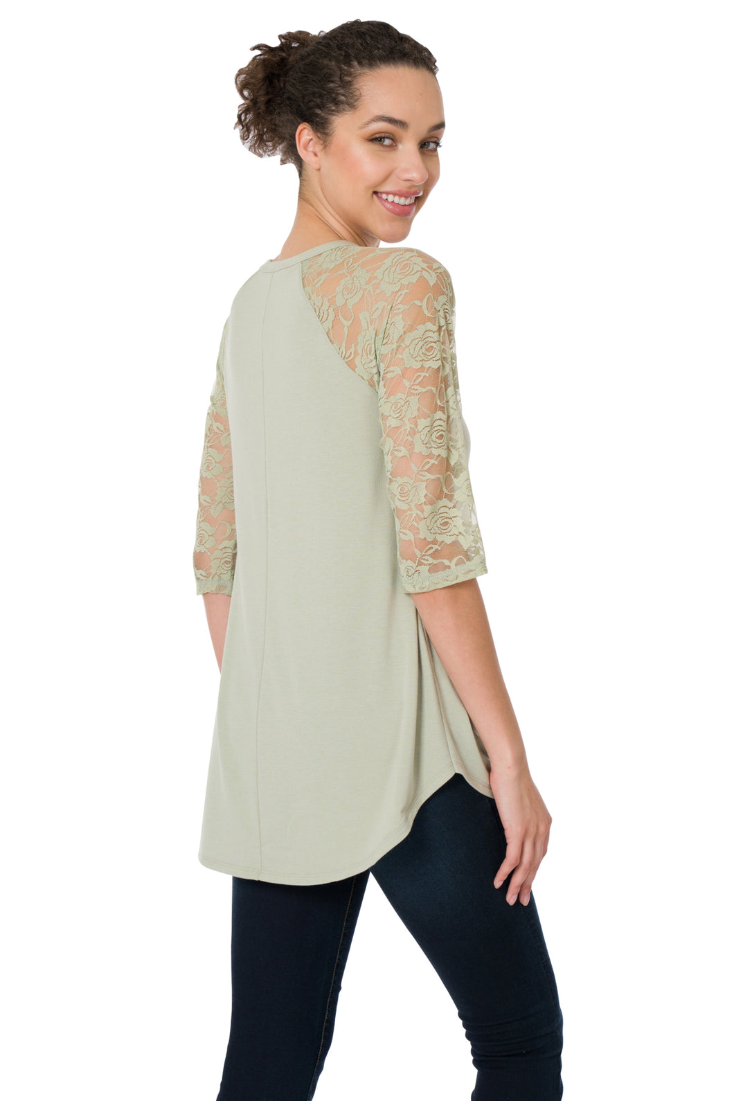 Light Sage Lace Half Sleeve Top