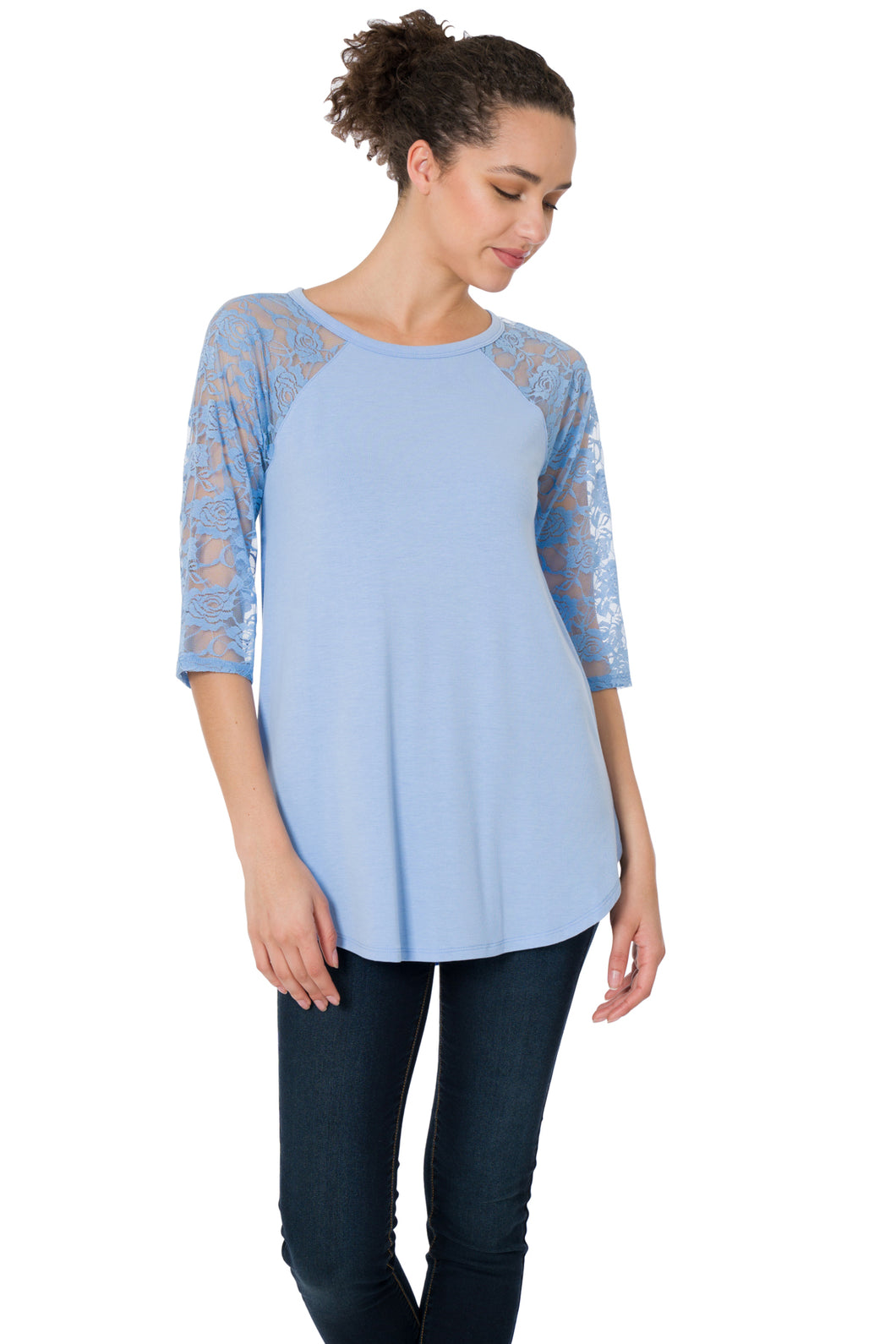 Spring Blue Lace Half Sleeve Top