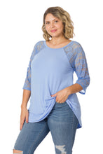 Load image into Gallery viewer, Spring Blue Lace Half Sleeve Top
