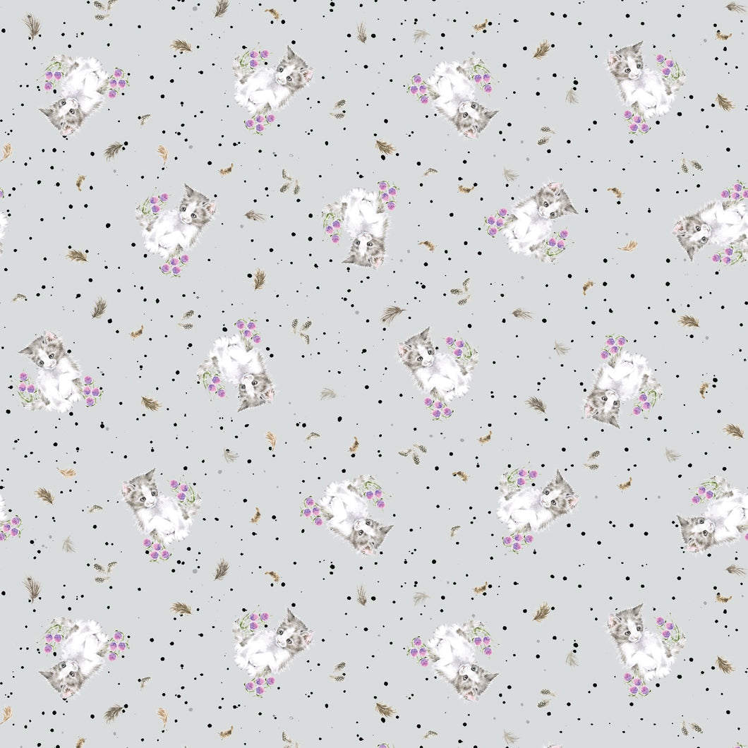 Grey Tiny Flowers Cats - Whiskers & Paws