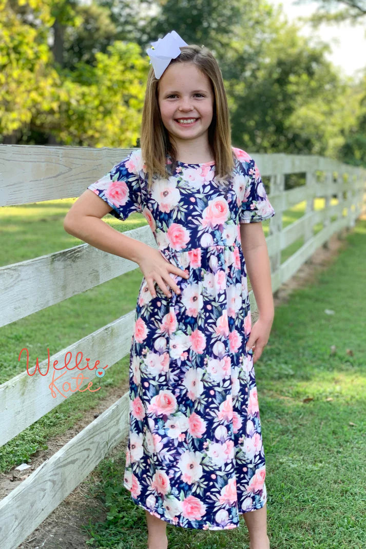 Pink & Navy Rose Dress