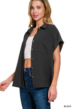 Load image into Gallery viewer, Black Woven Button Down Airflow Top
