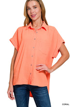 Load image into Gallery viewer, Coral Woven Button Down Airflow Top
