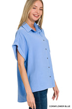 Load image into Gallery viewer, Cornflower Woven Button Down Airflow Top
