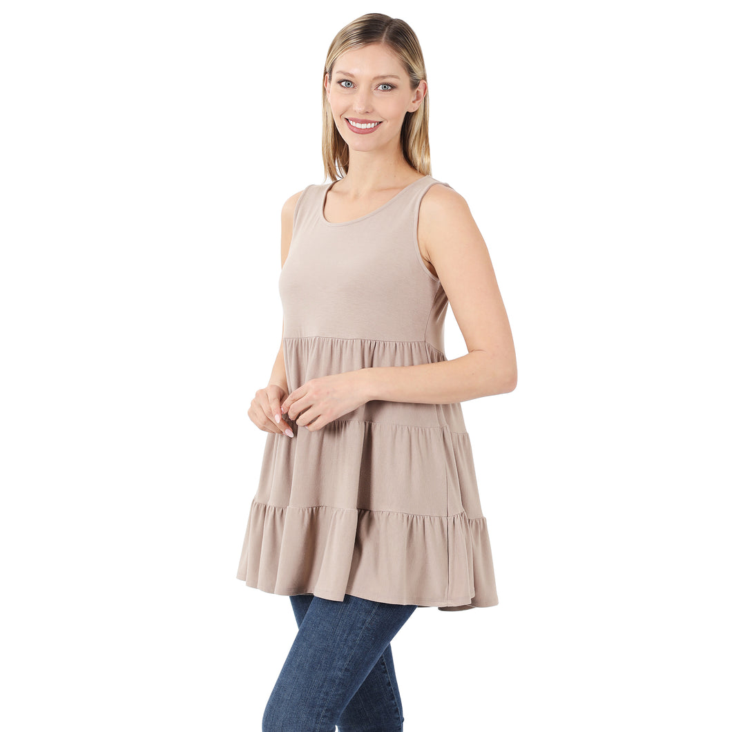 Ash Mocha Sleeveless Tiered Ruffle Tunic