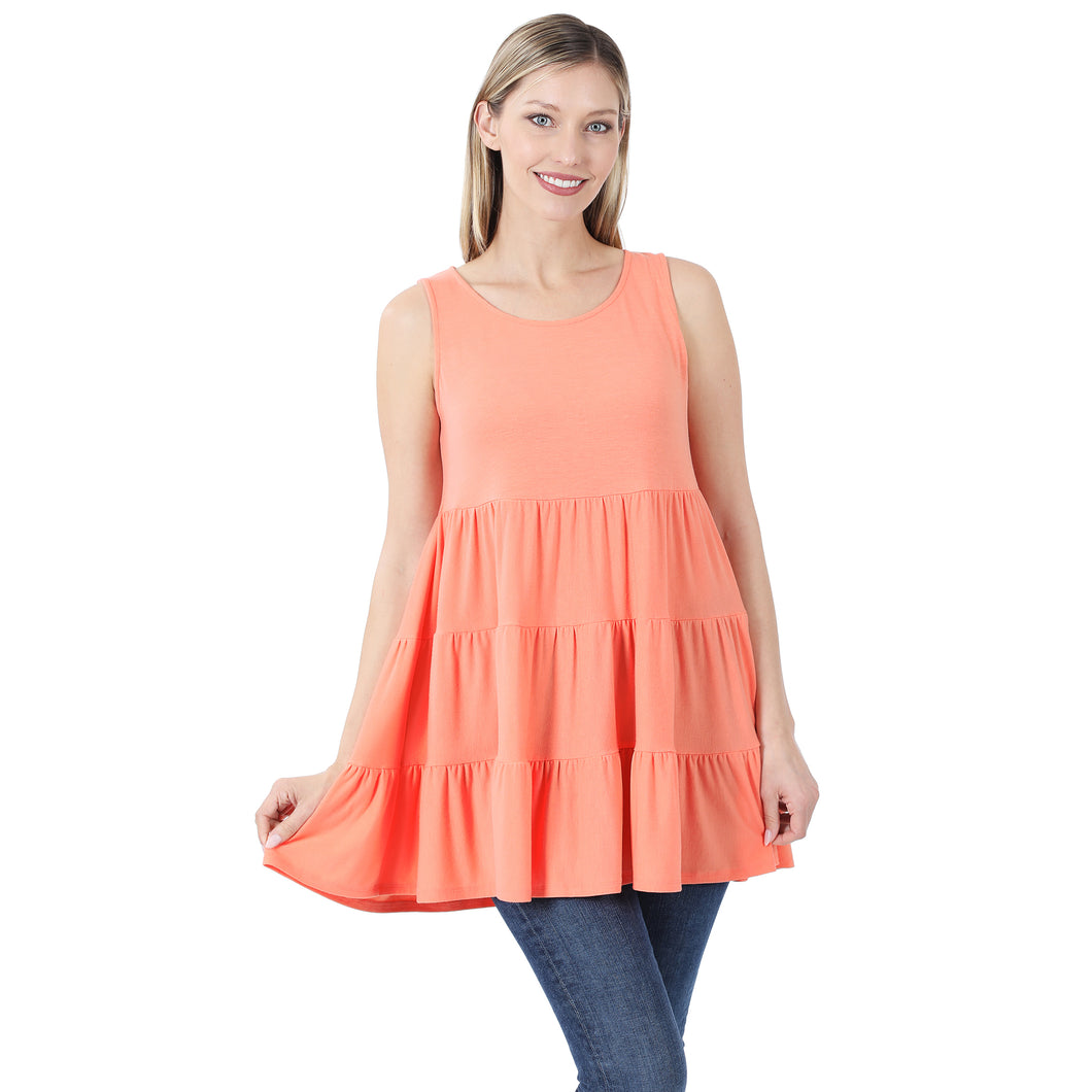 Deep Coral SleevelessTiered Ruffle Tunic