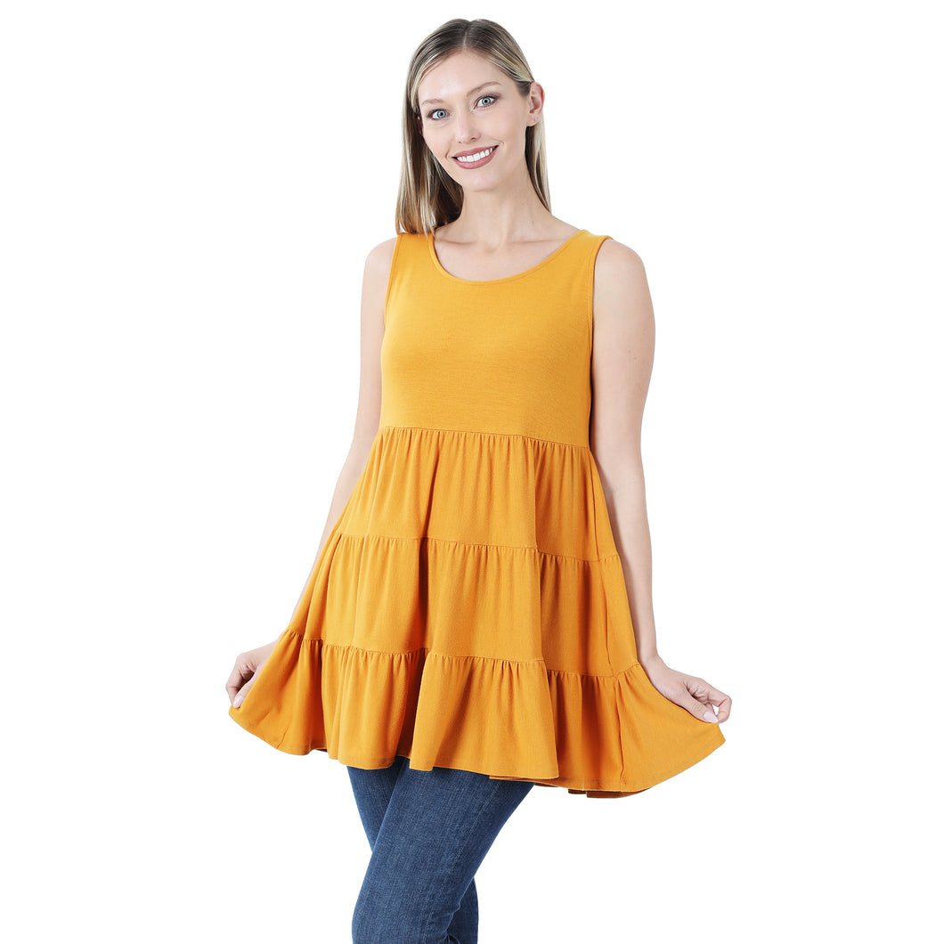 Light Mustard Sleeveless Tiered Ruffle Tunic