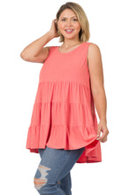 Load image into Gallery viewer, Deep Coral SleevelessTiered Ruffle Tunic
