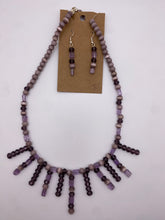 Load image into Gallery viewer, Purple Beaded Necklace &amp; Earring Set
