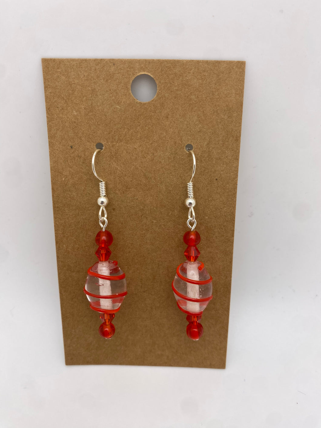 Red Beaded Dangle Earrings