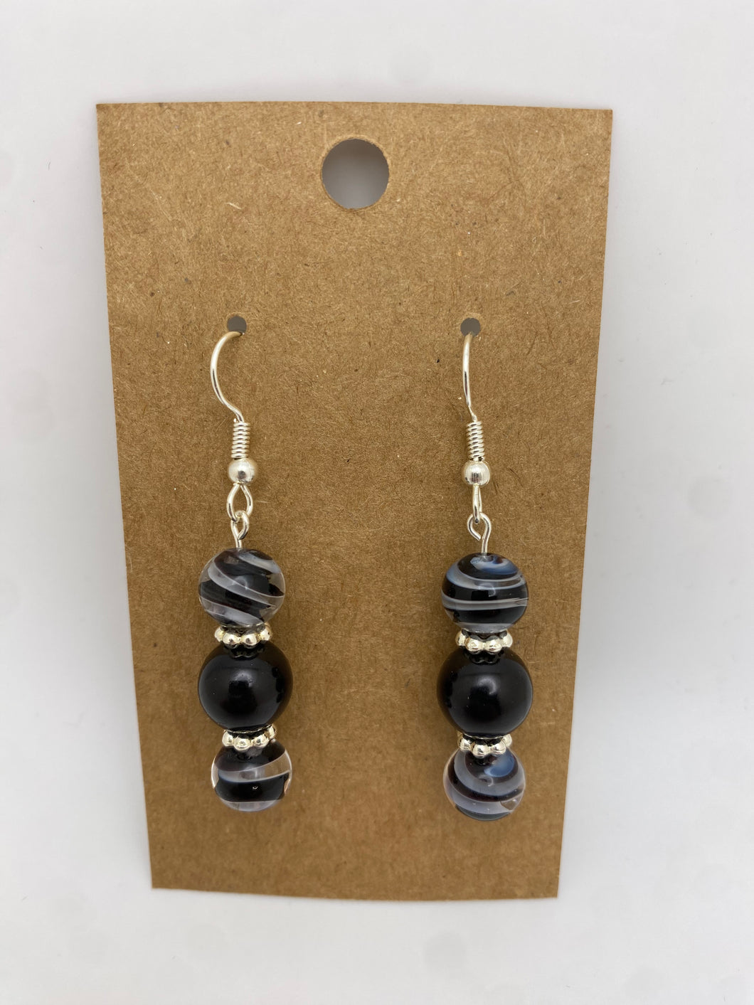 Black & Clear Swirl Beaded Dangle Earrings