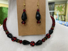 Load image into Gallery viewer, Red &amp; Black Beaded Necklace &amp; Earring Set
