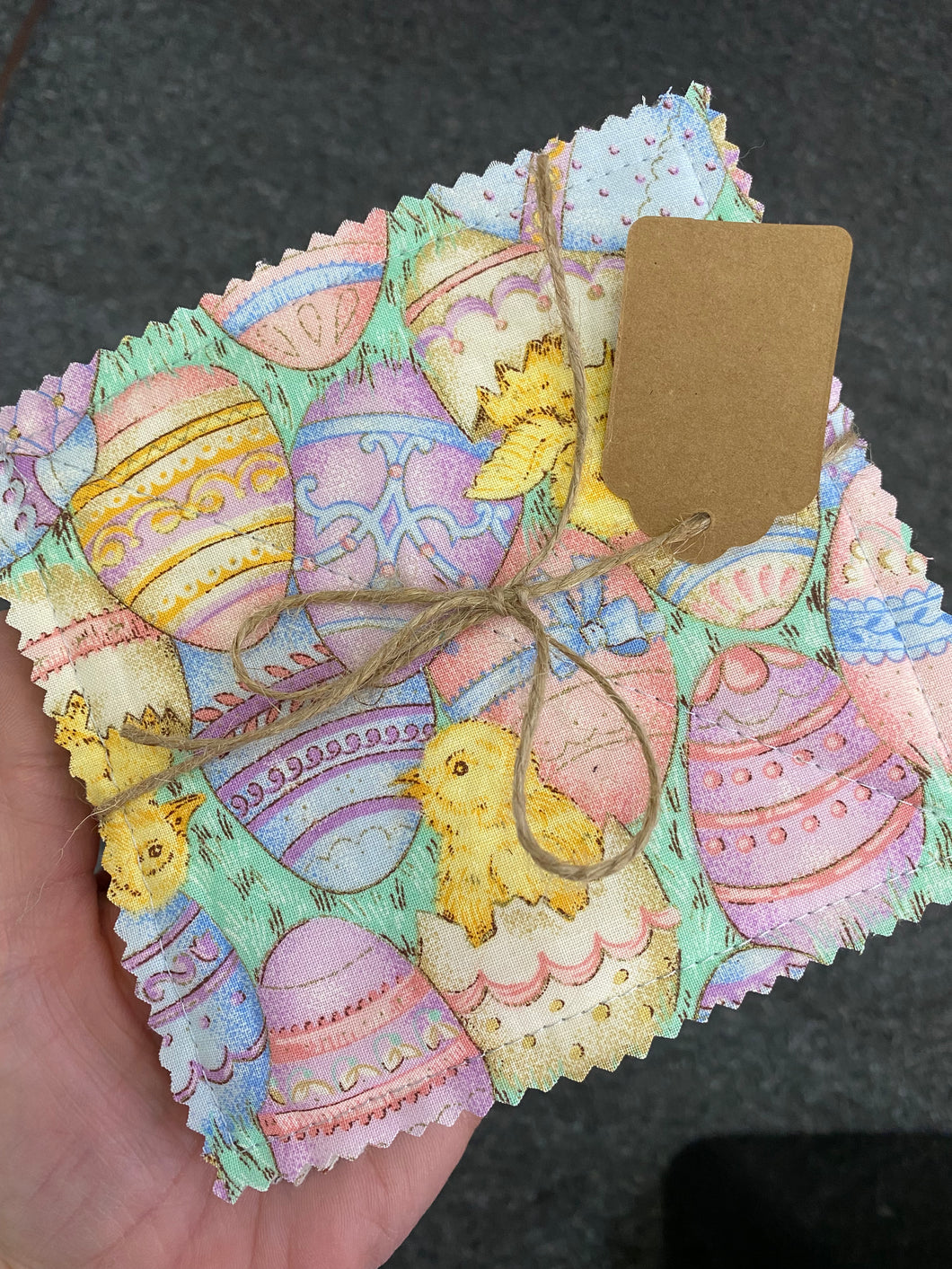 Fabric Coaster - Mug Rug Set! Pastel Easter Eggs & Basket
